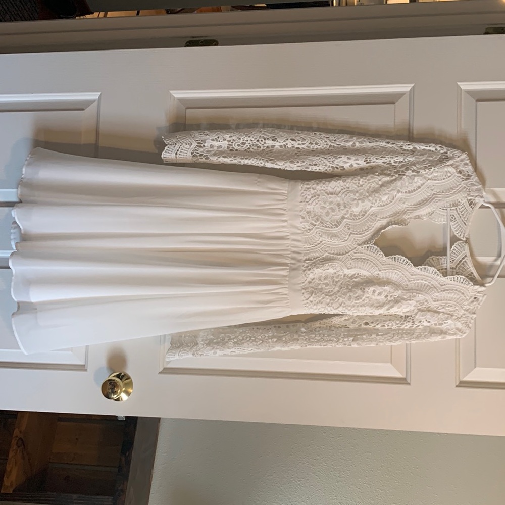 Awaken My Love White Long Sleeve Lace - 43 inch length